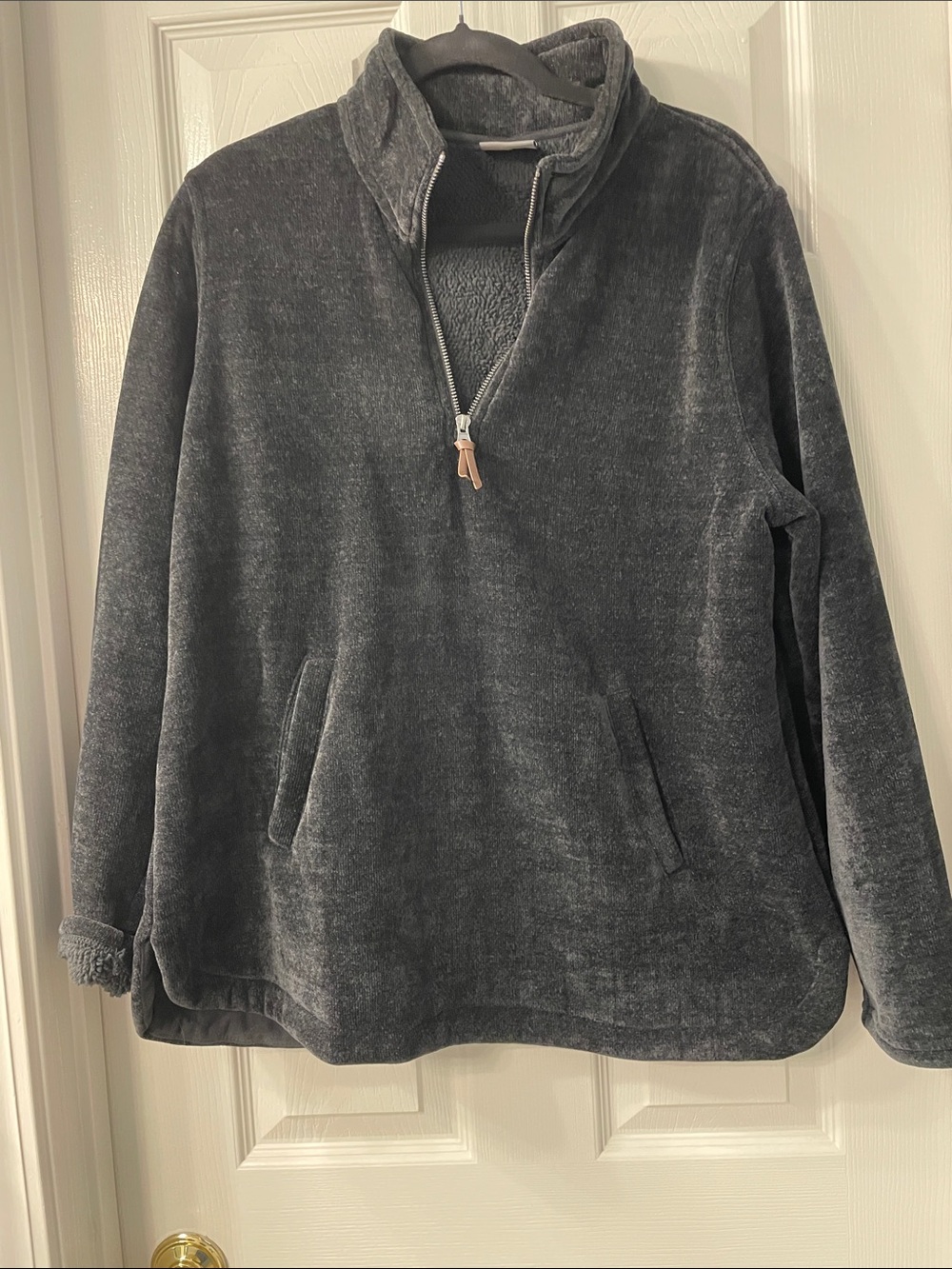 Women’s Charcoal Half-Zip Sherpa Pullover Sweater